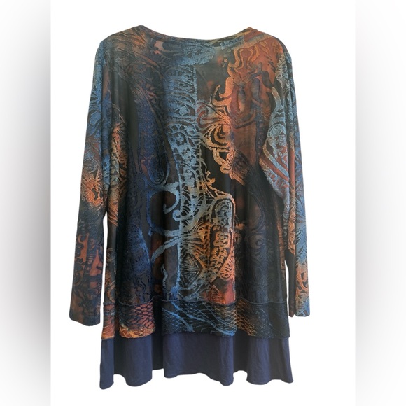 Lagenlook Artwear Tunic Top Kamana XL Blue Copper Textured High Low Boutique - Picture 2 of 6